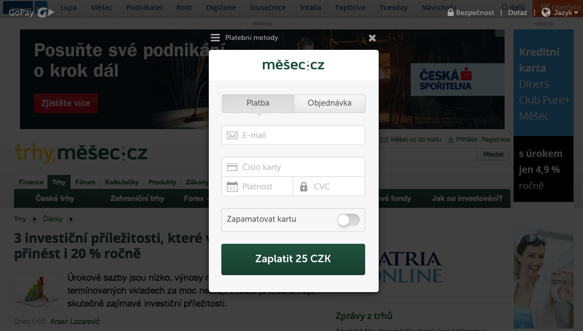 GoPay ukázka Měšec.cz